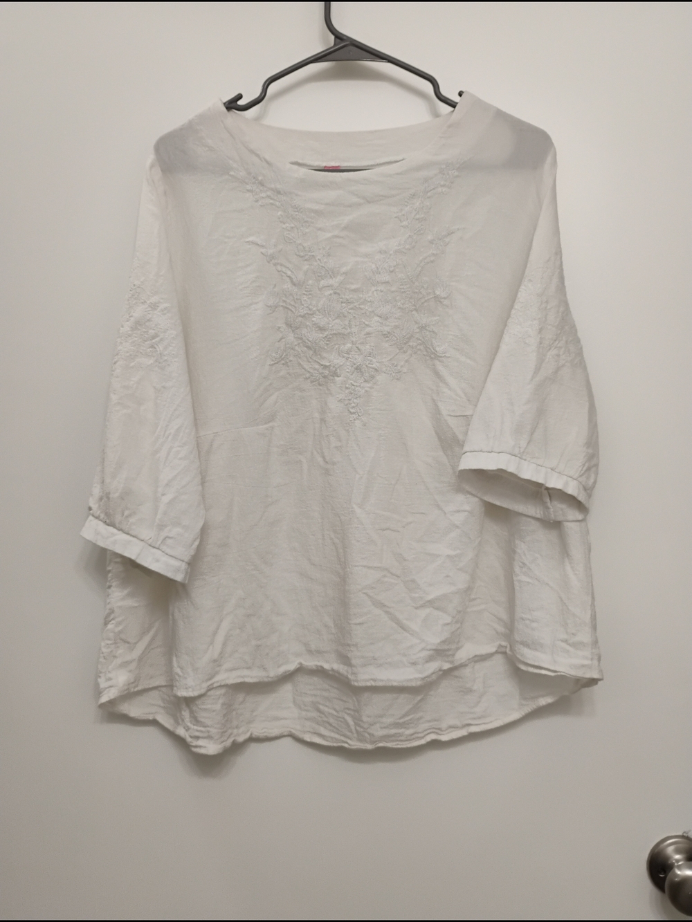 Women’s White Embroidered Boatneck Top